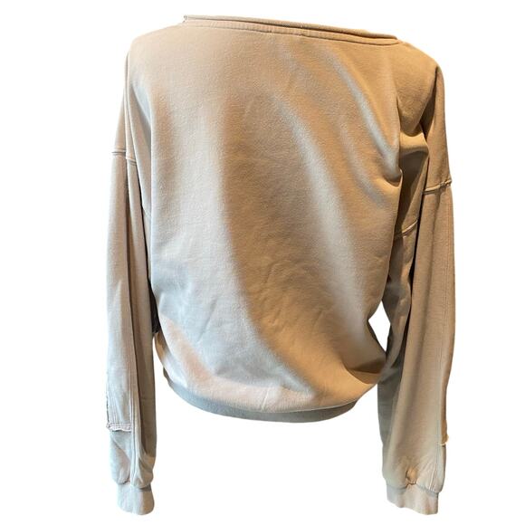 Hem & Thread Cropped sweatshirt Beige Pink Comfy Casual Soft Cozy Fall - Picture 2 of 6